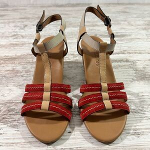 Women’s Paul Green Phoenix wedge heel sandals red strap leather size 6